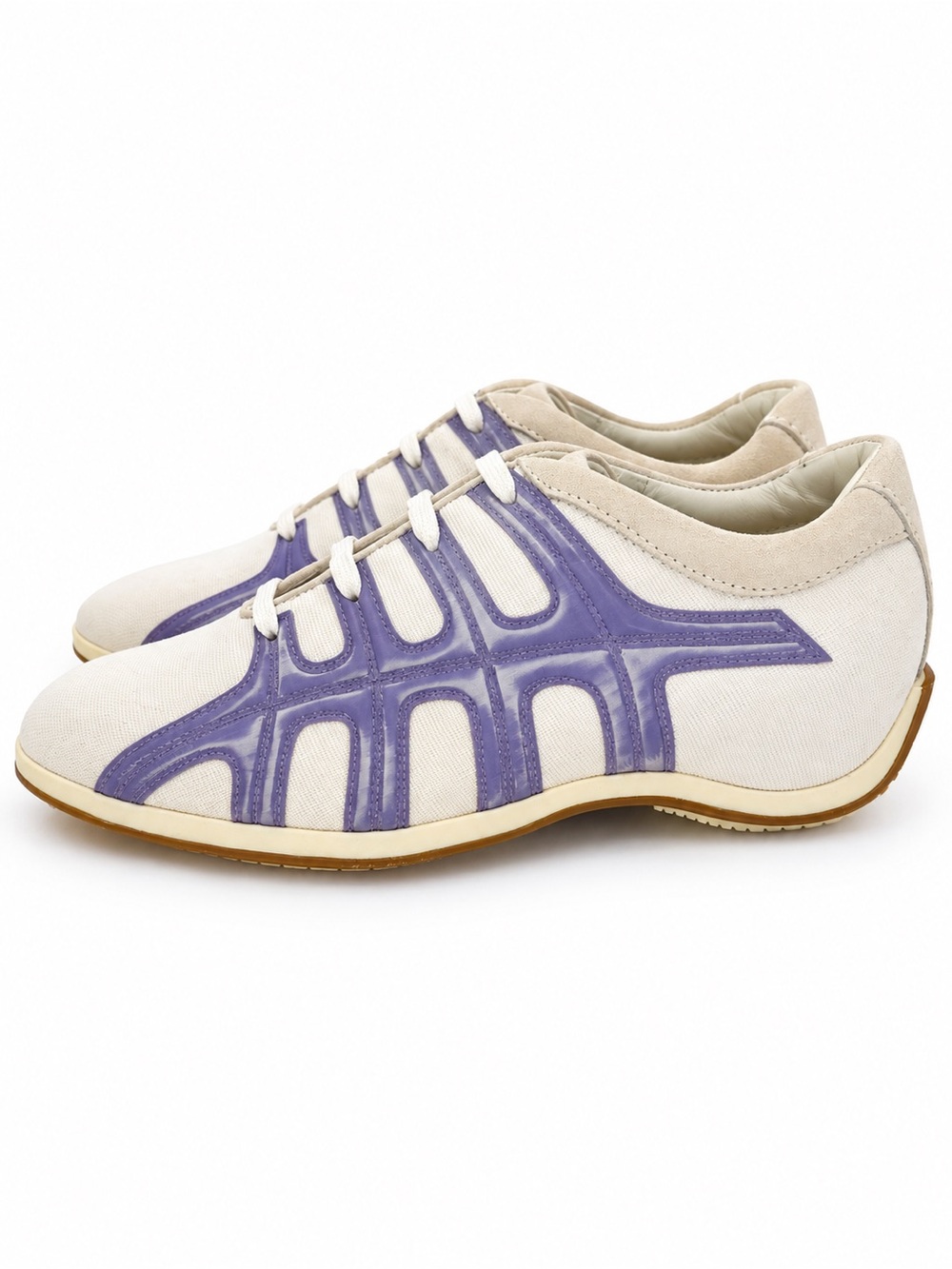 NWT Hogan Campus White Purple Genuine Suede Patent Leather Sneakers US 6.5
